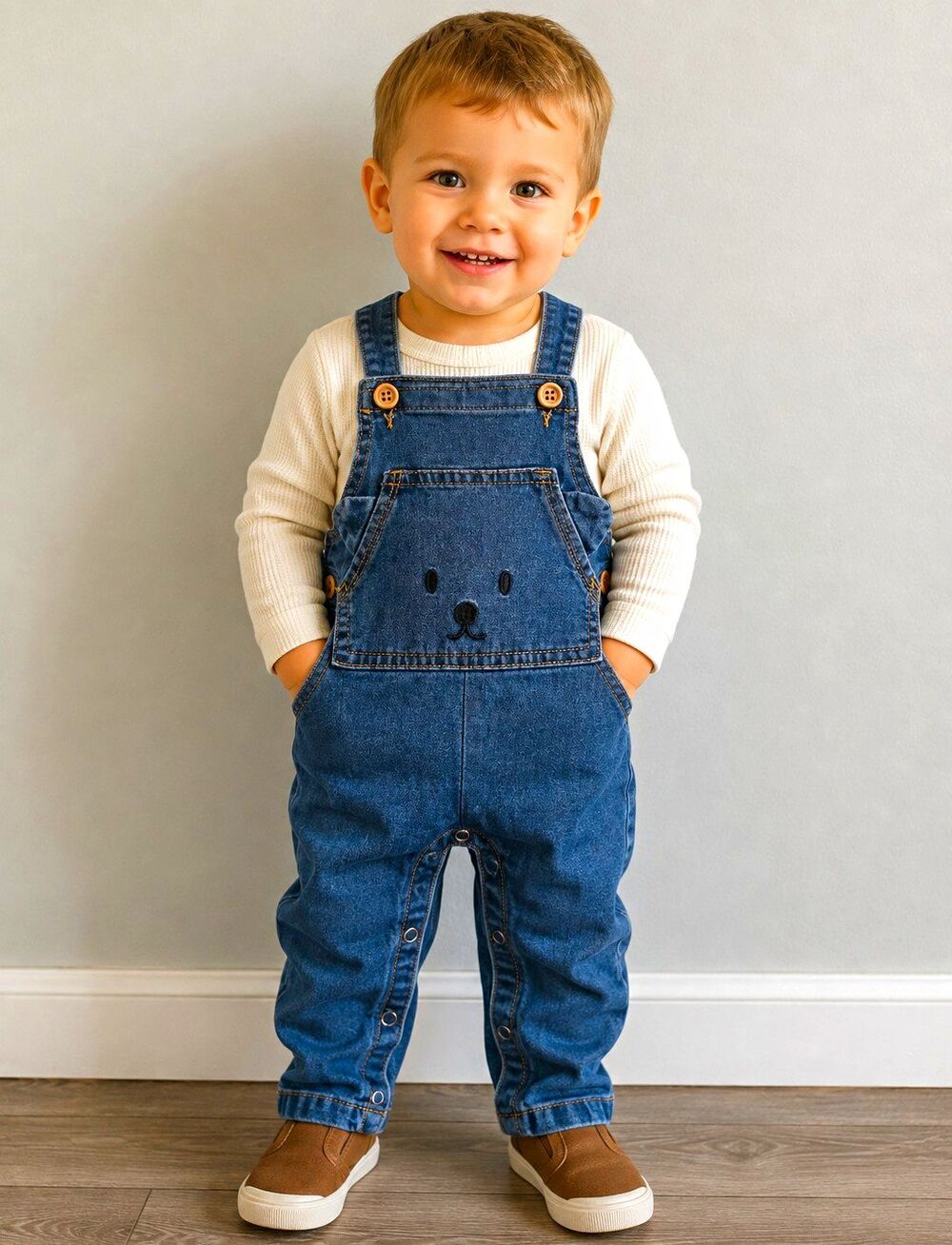 PatPat Blue Denim Overall One-Piece 12-18 Months Sleeveless Button Bear
